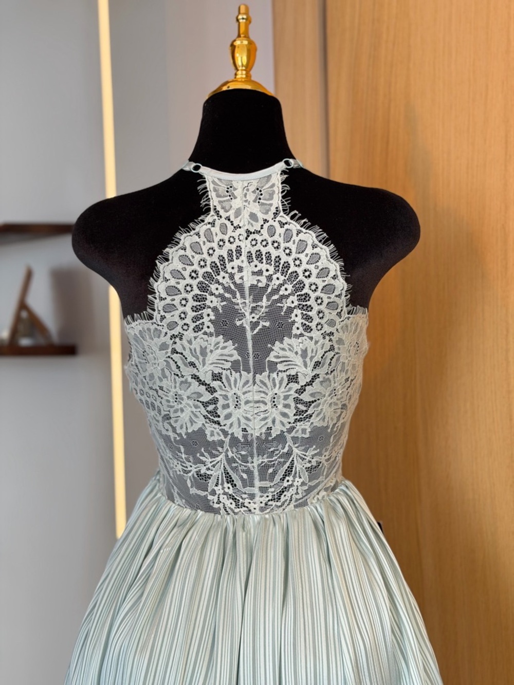 Bebe Mint Lace Back Halter Mini Cocktail Dress | Romantic Muse - Picture 3 of 5